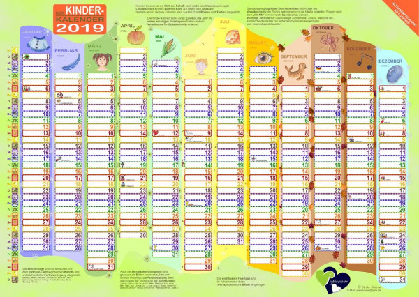 Wandkalender Jahreskalender für Kinder Kinderkrippe Kindergarten 2019