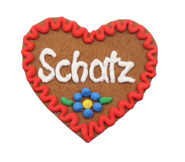 Herz mit Namen aus Filz - Anstecker in Lebkuchenform